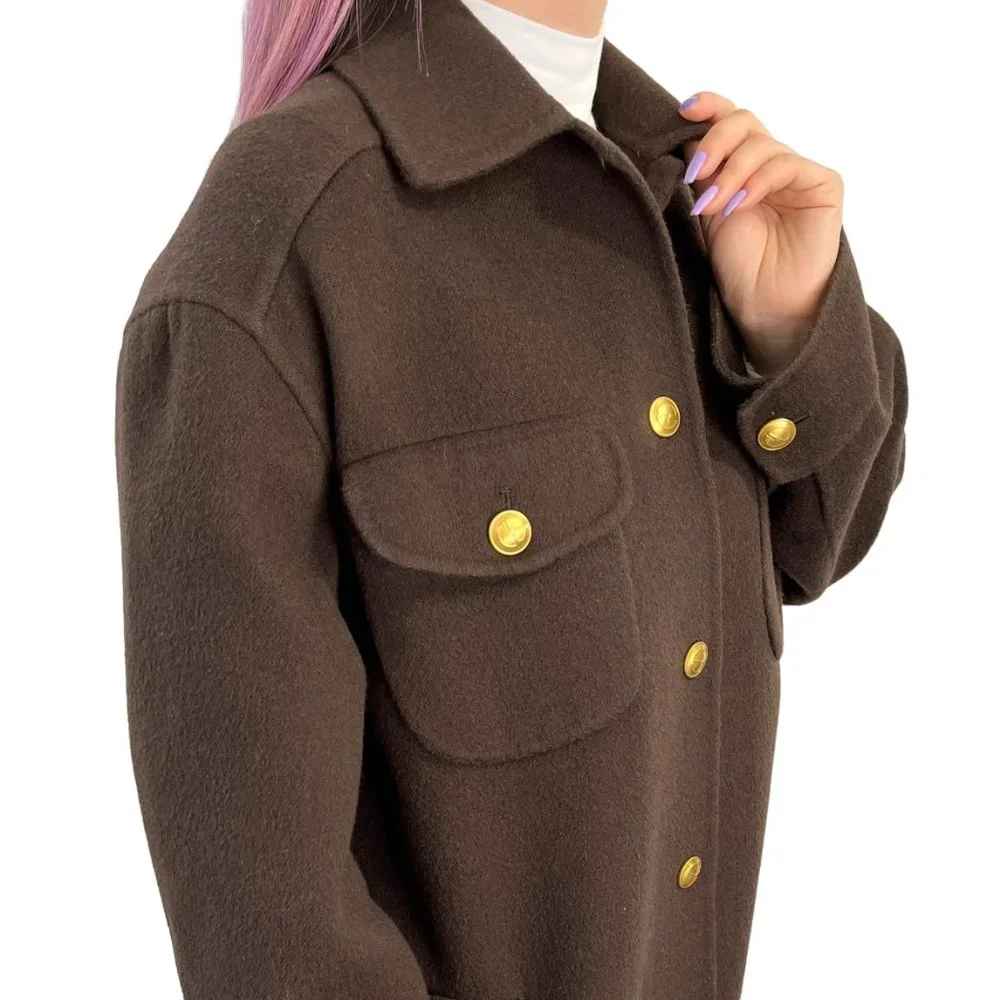 GUCCI Vintage  Interlocking Coat Brown Gold  Oversized - Picture 4 of 14